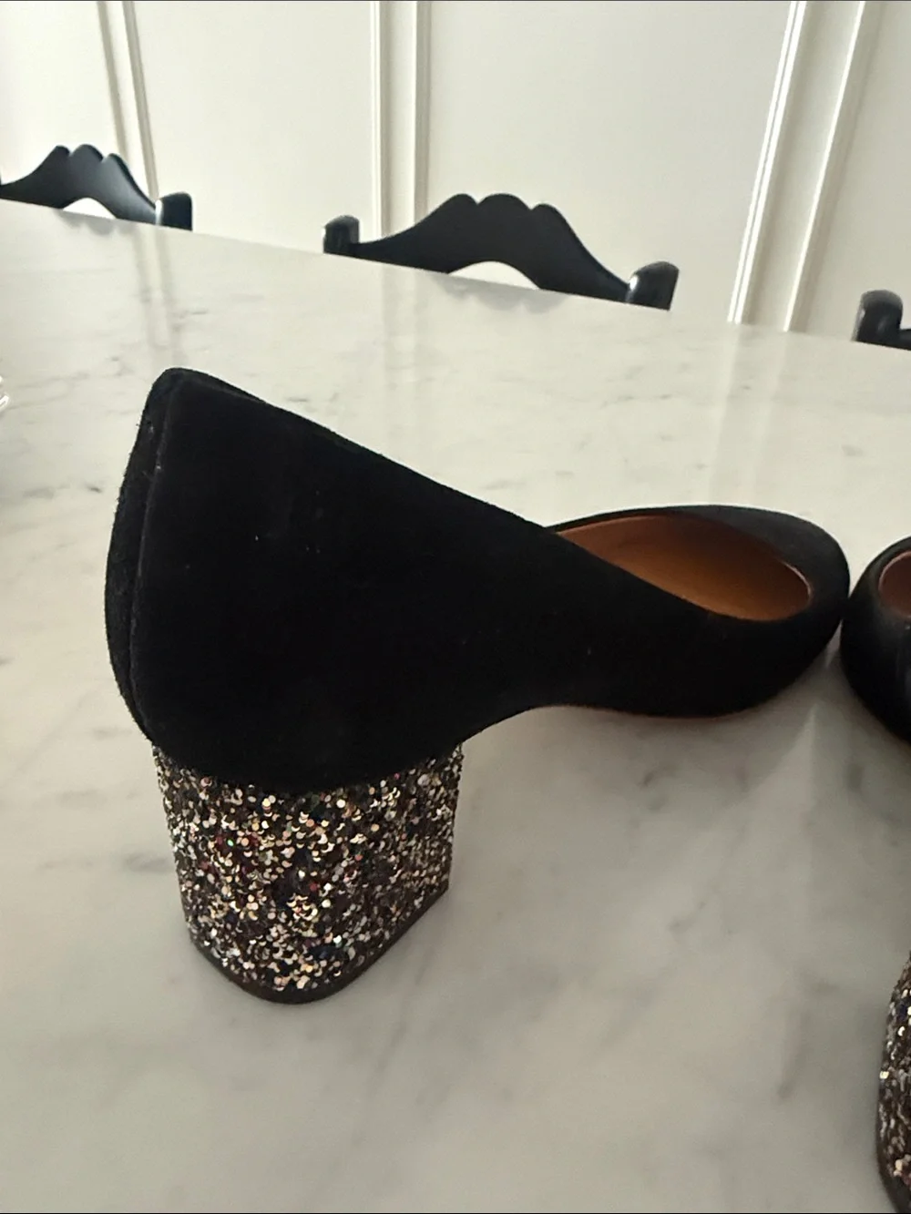 J.Crew Bryn Black Suede Glitter Block Heel Pumps | Size 10